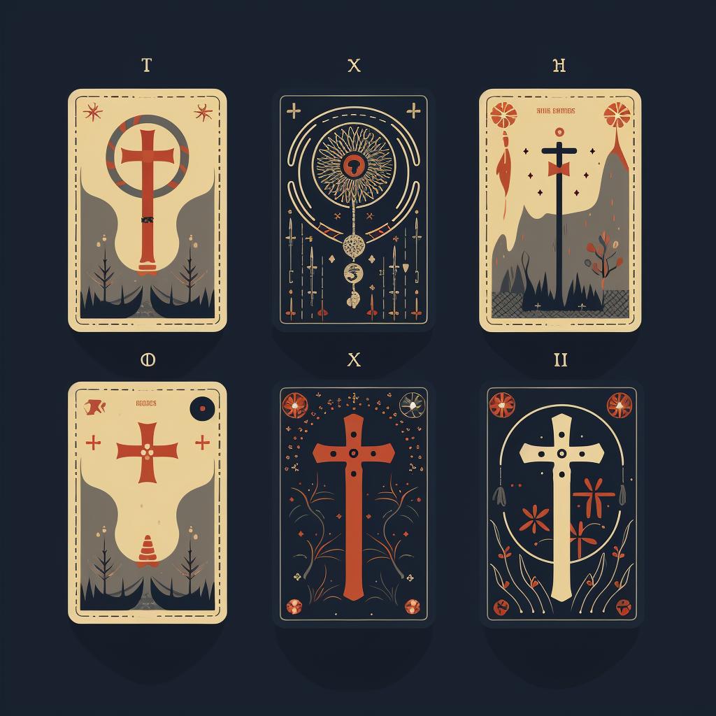 Four tarot cards placed in a line on the left side of the cross