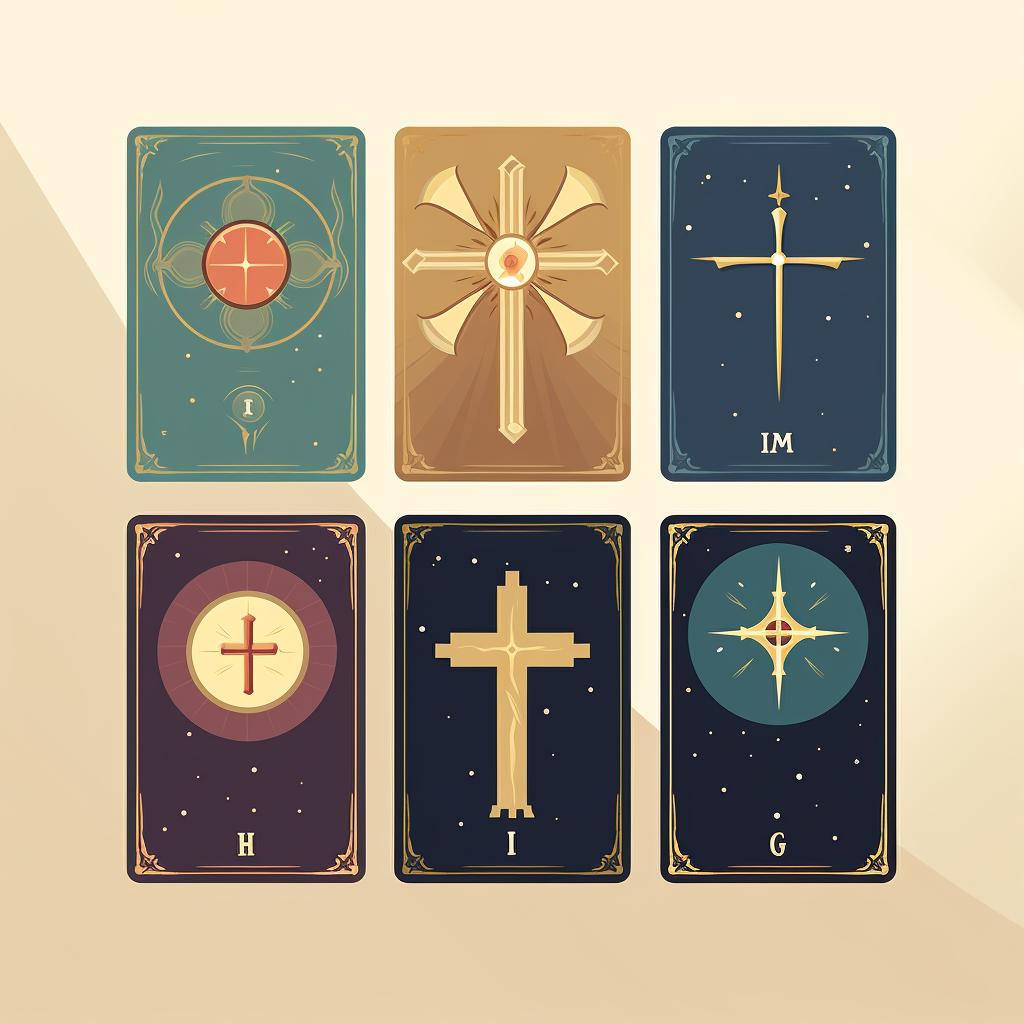 Four tarot cards placed vertically next to the cross